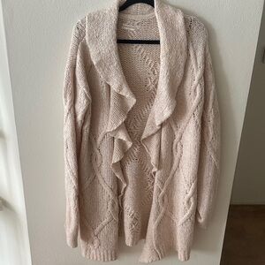 Anthropologie Long Cream Cable Knit Cardigan